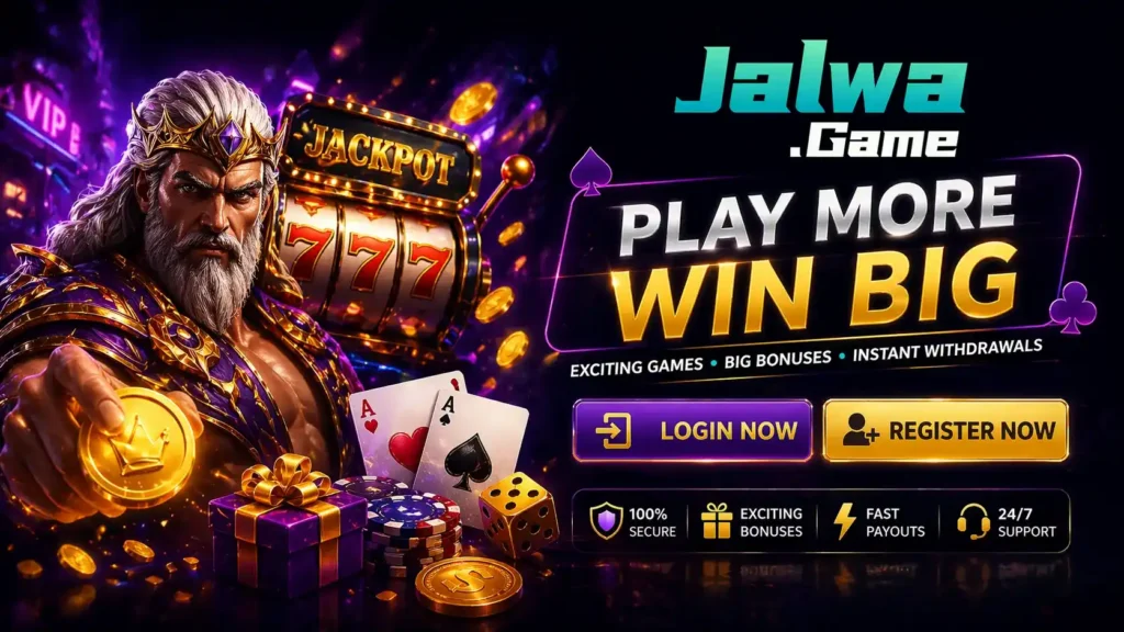 Jalwa Game online gaming login and register banner with bonuses and fast withdrawals